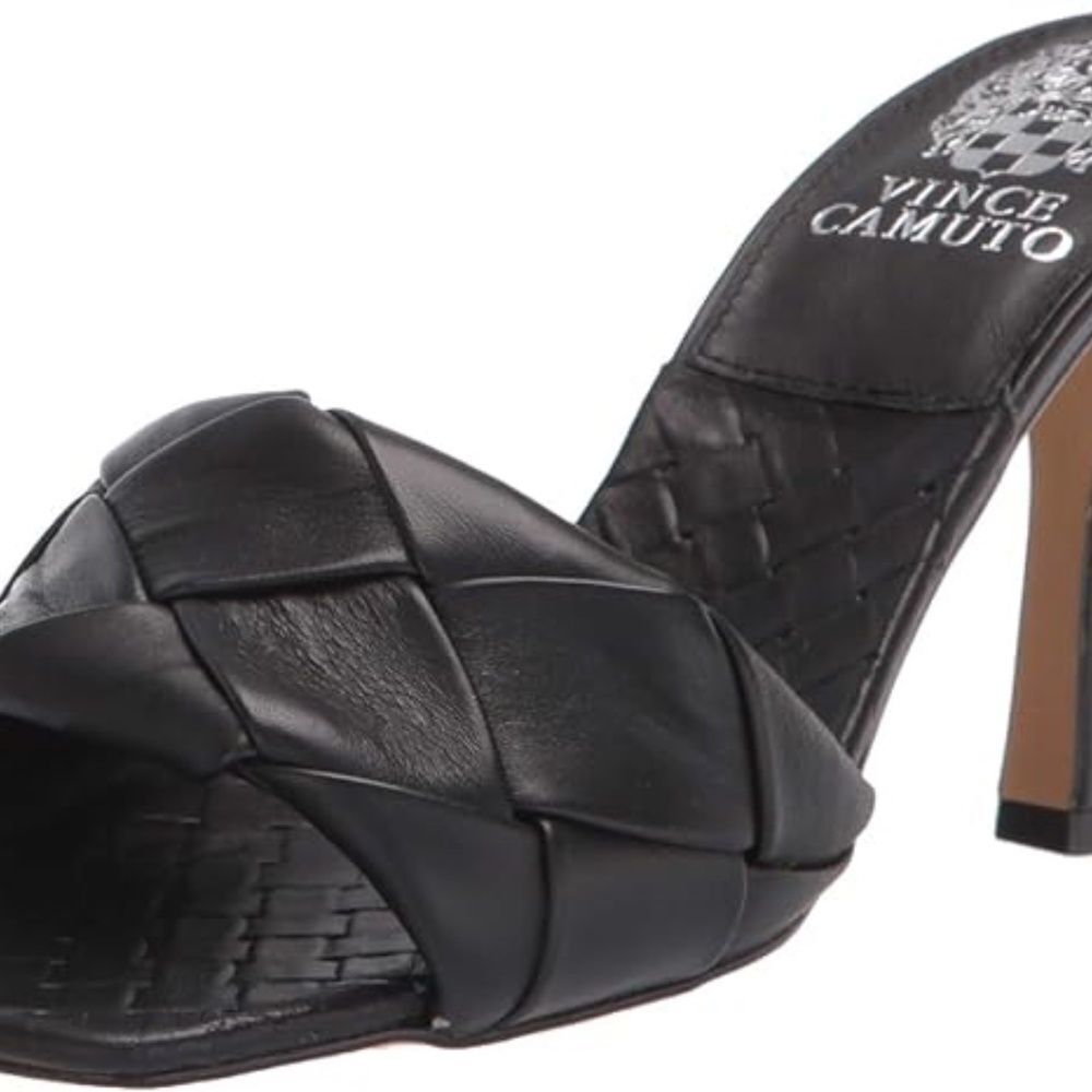 Vince Camuto Brelanie Black Leather Woven Strap Mules Sz 6